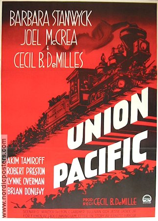 Union Pacific 1939 movie poster Barbara Stanwyck Joel McCrea Cecil B DeMille Trains