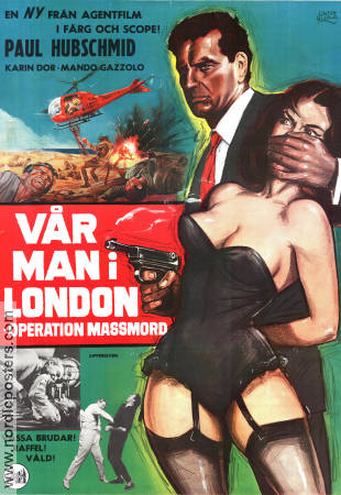 Vår man i London 1966 poster Paul Hubschmid Karin Dor Vivi Bach Alberto De Martino Affischkonstnär: Walter Bjorne Damer Agenter
