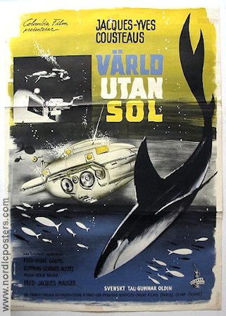 Värld utan sol 1964 poster Jacques Costeau Fiskar och hajar Dykning