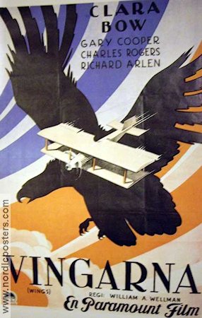 Vingarna 1929 poster Clara Bow Gary Cooper Charles Buddy Rogers William A Wellman Fåglar Flyg