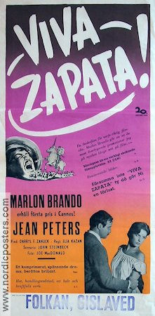Viva Zapata 1952 movie poster Marlon Brando Jean Peter Elia Kazan