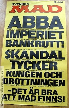 Svenska MAD löpsedel 1981 affisch MAD ABBA Från serier