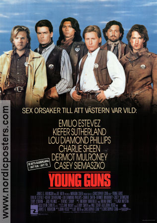 Young Guns 1988 movie poster Emilio Estevez Kiefer Sutherland Lou Diamond Phillips Charlie Sheen Christopher Cain