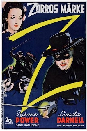 Zorros märke 1940 poster Tyrone Power Linda Darnell