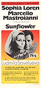 Sunflower 1970 movie poster Sophia Loren Marcello Mastroianni Lyudmila Saveleva Vittorio De Sica