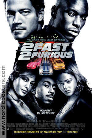 2 Fast 2 Furious 2003 movie poster Paul Walker Tyrese Gibson Eva Mendes John Singleton Cars and racing