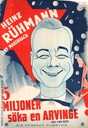 5 Millionen suchen einen Erben 1938 movie poster Heinz Rühmann Leny Marenbach Carl Boese Production: UFA