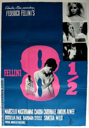 8 1-2 1963 movie poster Marcello Mastroianni Claudia Cardinale Anouk Aimée Federico Fellini