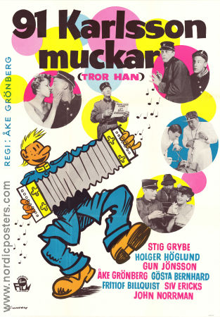 91 Karlsson muckar tror han 1959 movie poster Stig Grybe Holger Höglund Siv Ericks Åke Grönberg Poster artwork: Anders Gullberg From comics