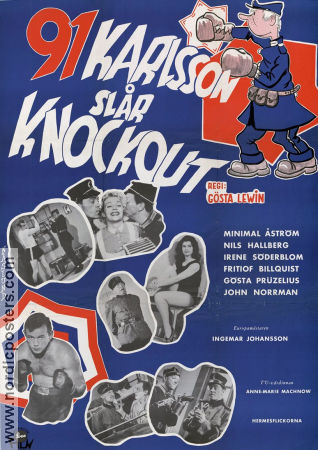 91 Karlsson slår Knockout 1957 movie poster Nils Hallberg Minimal Åström Irene Söderblom Ingemar Johansson Gösta Lewin Boxing From comics