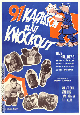 91 Karlsson slår Knockout 1957 movie poster Nils Hallberg Minimal Åström Irene Söderblom Ingemar Johansson Gösta Lewin Boxing From comics