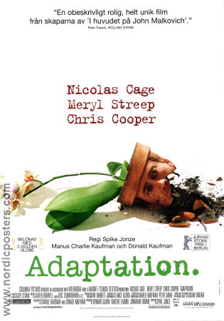 Adaptation 2002 poster Nicolas Cage Meryl Streep Chris Cooper Spike Jonze Blommor och växter