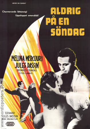 Aldrig på en söndag 1960 poster Melina Mercouri Giorgos Foundas Jules Dassin Hitta mer: Greece Romantik