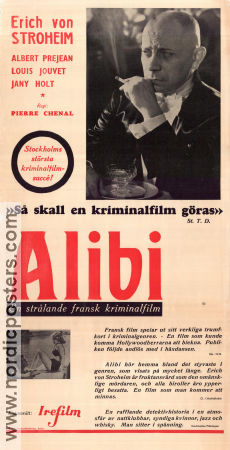 Alibi 1937 poster Erich von Stroheim Albert Préjean Jany Holt Pierre Chenal