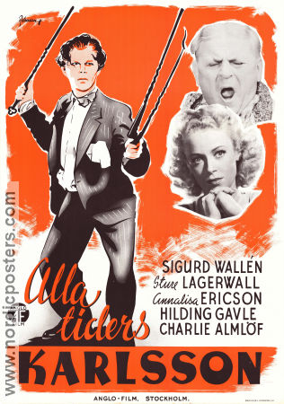 Alla tiders Karlsson 1936 movie poster Sigurd Wallén Sture Lagerwall Annalisa Ericson Gösta Rodin Writer: Kar de Mumma Eric Rohman art