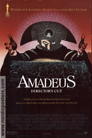 Amadeus 1984 movie poster F Murray Abraham Tom Hulce Elizabeth Berridge Milos Forman Music: Wolfgang Amadeus Mozart Artistic posters