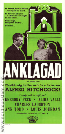 Anklagad 1947 poster Ann Todd Gregory Peck Charles Laughton Alfred Hitchcock