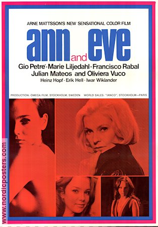 Ann och Eve de erotiska 1969 poster Gio Petré Marie Liljedahl Francisco Rabal Arne Mattsson