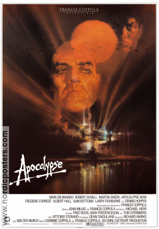 Apocalypse Now 1979 movie poster Marlon Brando Robert Duvall Martin Sheen Laurence Fishburne Dennis Hopper Harrison Ford Francis Ford Coppola Poster artwork: Bob Peak War