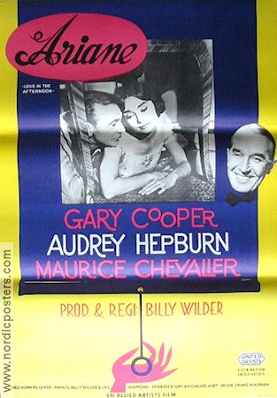 Love in the Afternoon 1957 movie poster Audrey Hepburn Gary Cooper Maurice Chevalier Billy Wilder