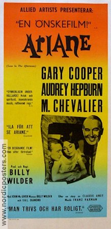 Love in the Afternoon 1957 movie poster Audrey Hepburn Gary Cooper Maurice Chevalier Billy Wilder