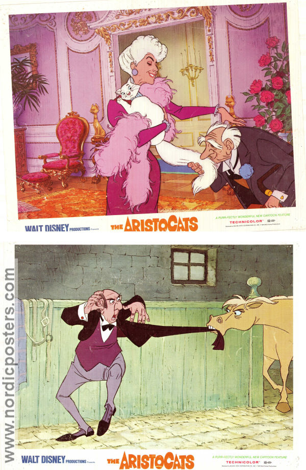 Aristocats 1970 lobby card set Phil Harris Wolfgang Reitherman Animation Cats