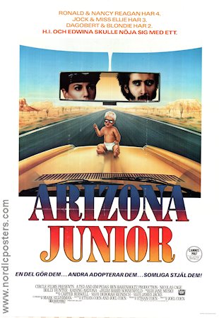 Raising Arizona 1987 movie poster Nicolas Cage Holly Hunter Trey Wilson Joel Ethan Coen Kids Cars and racing