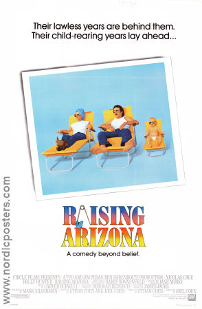 Raising Arizona 1987 movie poster Nicolas Cage Holly Hunter Trey Wilson Joel Ethan Coen Kids Cars and racing