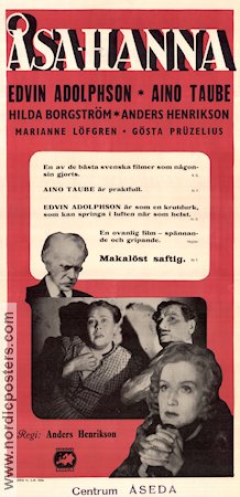 Åsa-Hanna 1946 movie poster Aino Taube Edvin Adolphson Hilda Borgström Anders Henrikson