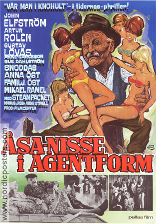 Åsa-Nisse i agentform 1967 movie poster John Elfström Artur Rolén Brita Öberg Anna Öst Mikael Ramel Steampacket Arne Stivell Find more: Åsa-Nisse Poster artwork: Walter Bjorne Agents Ladies