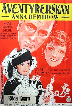 Äventyrerskan Anna Demidow 1936 movie poster Karl Ludwig Diehl Sybille Schmitz Eric Rohman art