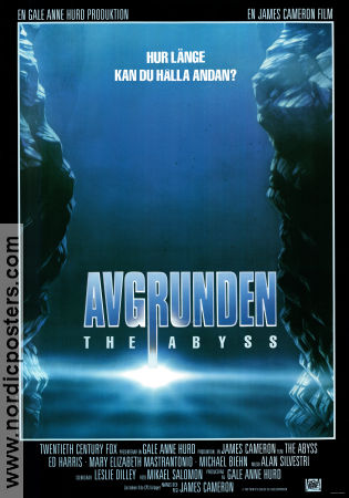 Avgrunden 1989 poster Ed Harris Michael Biehn Mary Elizabeth Mastrantonio James Cameron