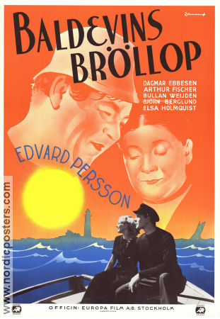 Baldevins bröllop 1938 movie poster Edvard Persson Arthur Fischer Dagmar Ebbesen Gideon Wahlberg Ships and navy Skärgård Eric Rohman art