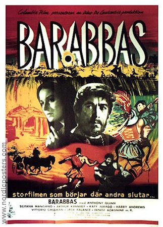 Barabbas 1962 movie poster Anthony Quinn Silvana Mangano Writer: Pär Lagerkvist