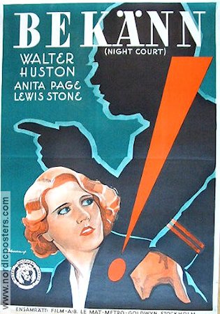 Night Court 1933 movie poster Walter Huston Anita Page Eric Rohman art