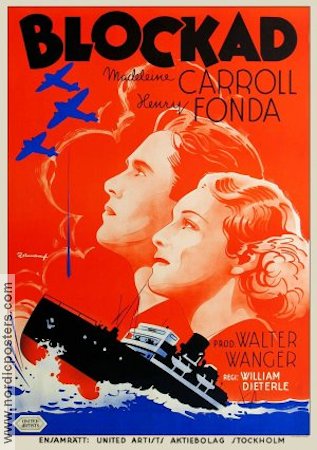 Blockade 1938 movie poster Madeleine Carroll Henry Fonda Eric Rohman art Ships and navy