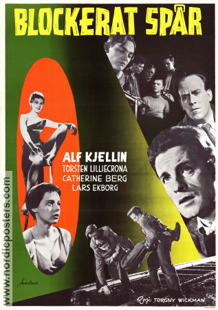 Blockerat spår 1955 movie poster Alf Kjellin Torsten Lilliecrona Catherine Berg Torgny Wickman Trains