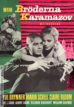 The Brothers Karamazov 1958 movie poster Yul Brynner Maria Schell Claire Bloom William Shatner Richard Brooks Writer: Fyodor Dostoevsky