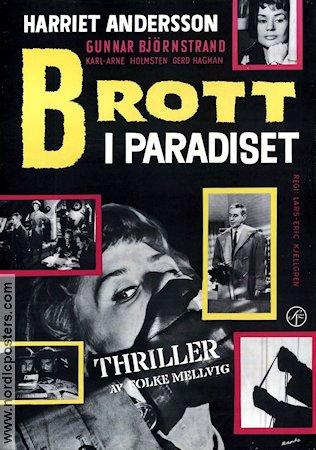 Brott i paradiset 1959 movie poster Harriet Andersson Gunnar Björnstrand Karl-Arne Holmsten Gerd Hagman Lars-Eric Kjellgren Writer: Folke Mellvig