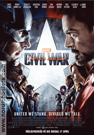 Captain America Civil War 2016 movie poster Chris Evans Robert Downey Jr Scarlett Johansson Anthony Russo Find more: Marvel
