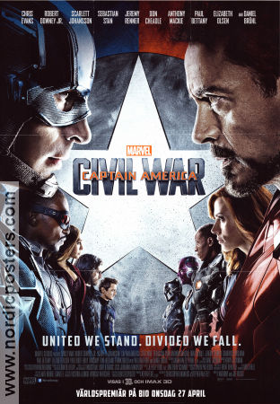 Captain America Civil War 2016 poster Chris Evans Robert Downey Jr Scarlett Johansson Anthony Russo Hitta mer: Marvel