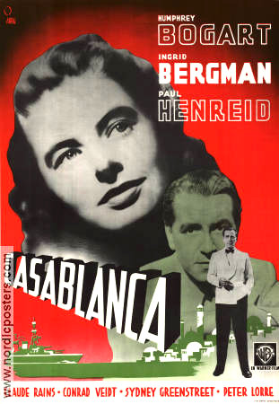 Casablanca 1942 movie poster Ingrid Bergman Humphrey Bogart Paul Henreid Peter Lorre Michael Curtiz Find more: Nazi
