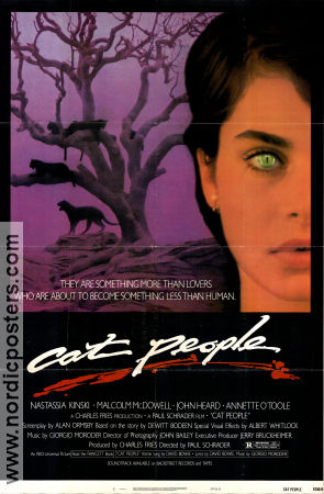 Cat People 1982 movie poster Nastassja Kinski Malcolm McDowell John Heard Paul Schrader Music: David Bowie Cats