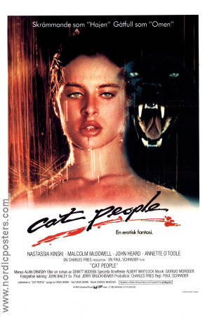 Cat People 1982 movie poster Nastassja Kinski Malcolm McDowell John Heard Paul Schrader Music: David Bowie Cats