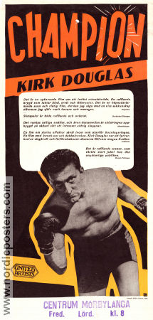 Champion 1949 poster Kirk Douglas Arthur Kennedy Marilyn Maxwell Mark Robson Boxning Film Noir