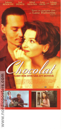 Chocolat 2001 movie poster Juliette Binoche Alfred Molina Lena Olin Johnny Depp Lasse Hallström Food and drink