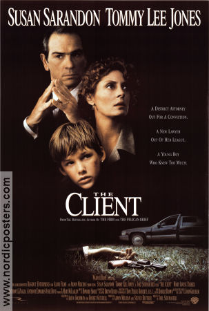 The Client 1994 poster Susan Sarandon Tommy Lee Jones Brad Renfro Joel Schumacher Text: John Grisham