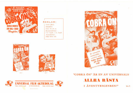 Cobraön 1944 program Maria Montez Jon Hall Sabu Robert Siodmak