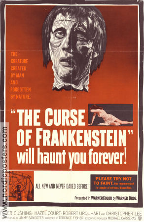 The Curse of Frankenstein 1957 movie poster Peter Cushing Christopher Lee Hazel Court Terence Fisher Production: Hammer Films