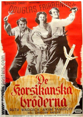 The Corsican Brothers 1941 movie poster Douglas Fairbanks Jr Ruth Warrick Akim Tamiroff Gregory Ratoff Adventure and matine